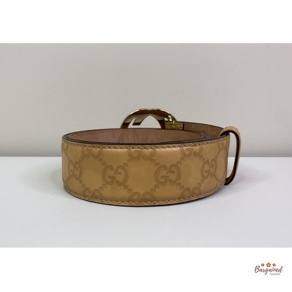 Authentic GUCCI Beige Guccissima Leather Interlocking G Gold Buckle Belt 80/32 - Picture 3 of 13